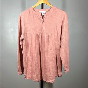Market & Spruce Pink Long Sleeve Blouse with Mandarin Collar